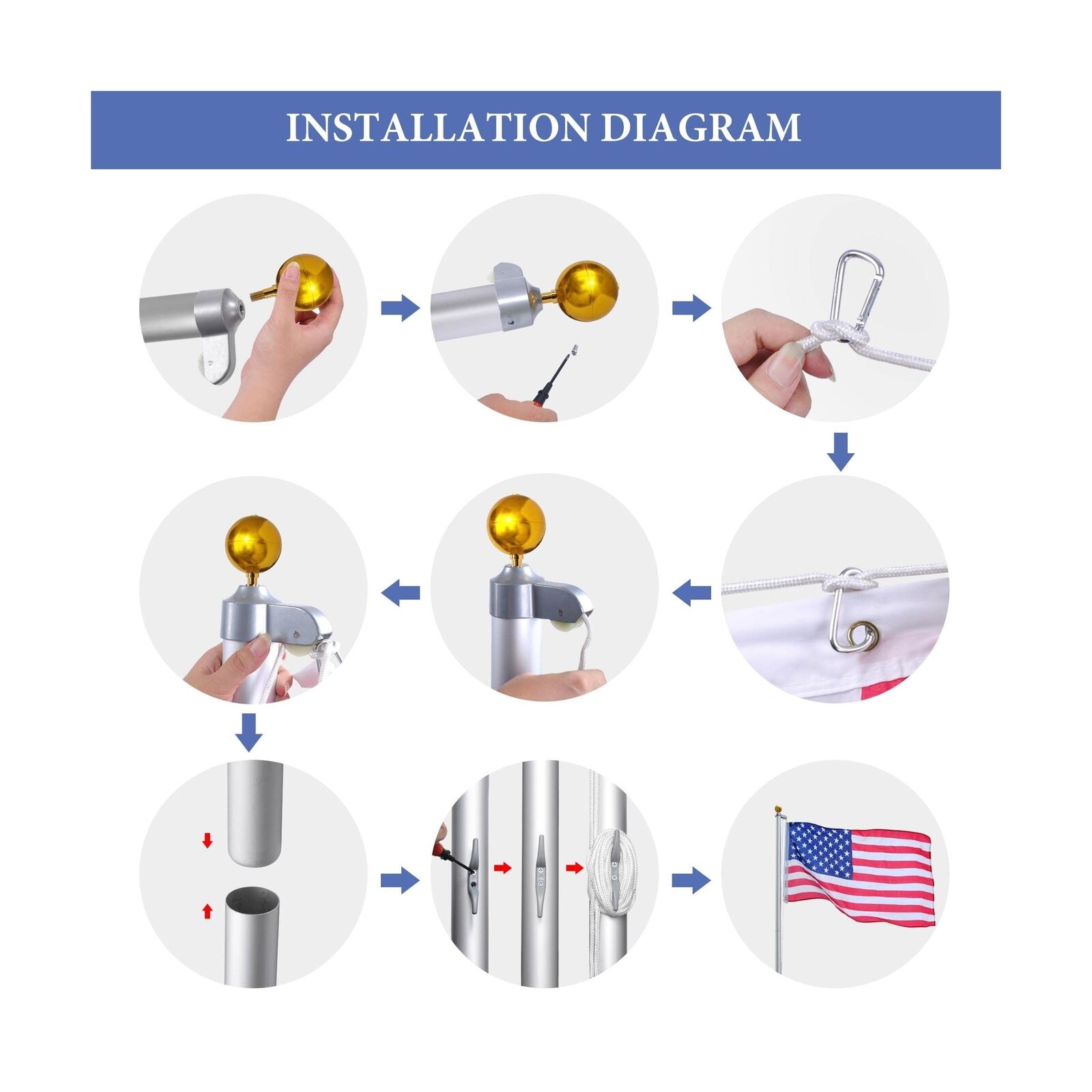 20ft Aluminum US Flagpole Kit with Flag