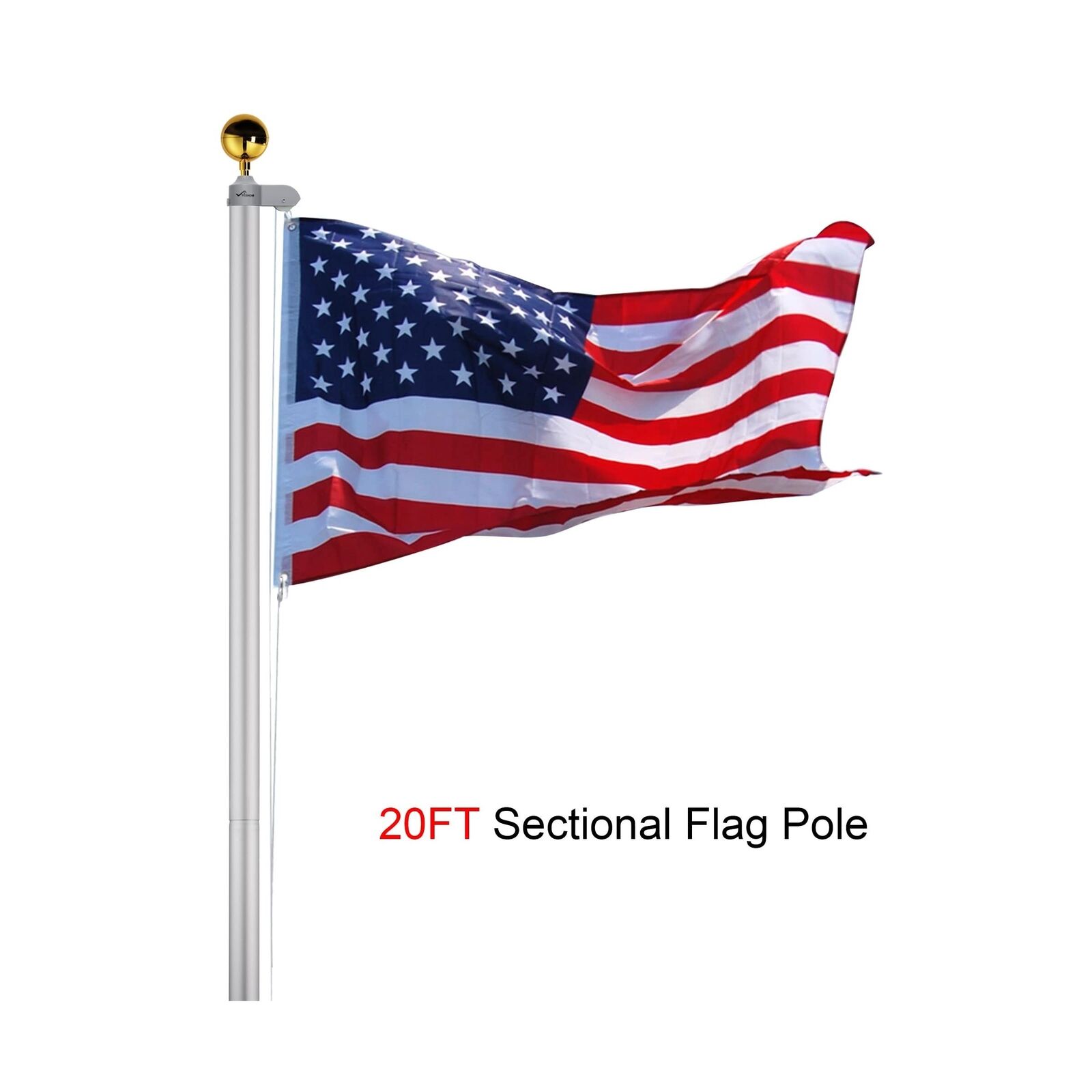20ft Aluminum US Flagpole Kit with Flag