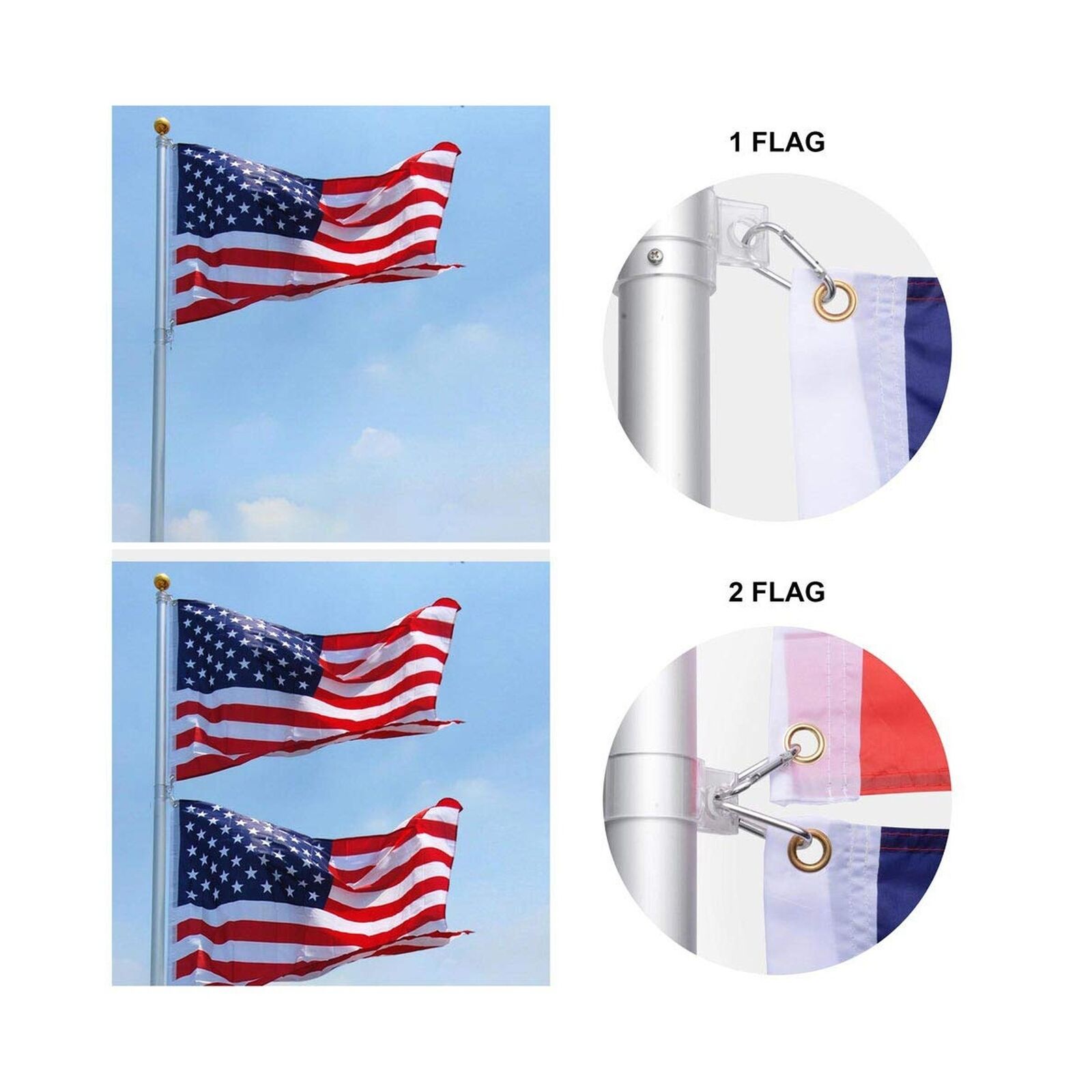 20ft Aluminum US Flagpole Kit with Flag