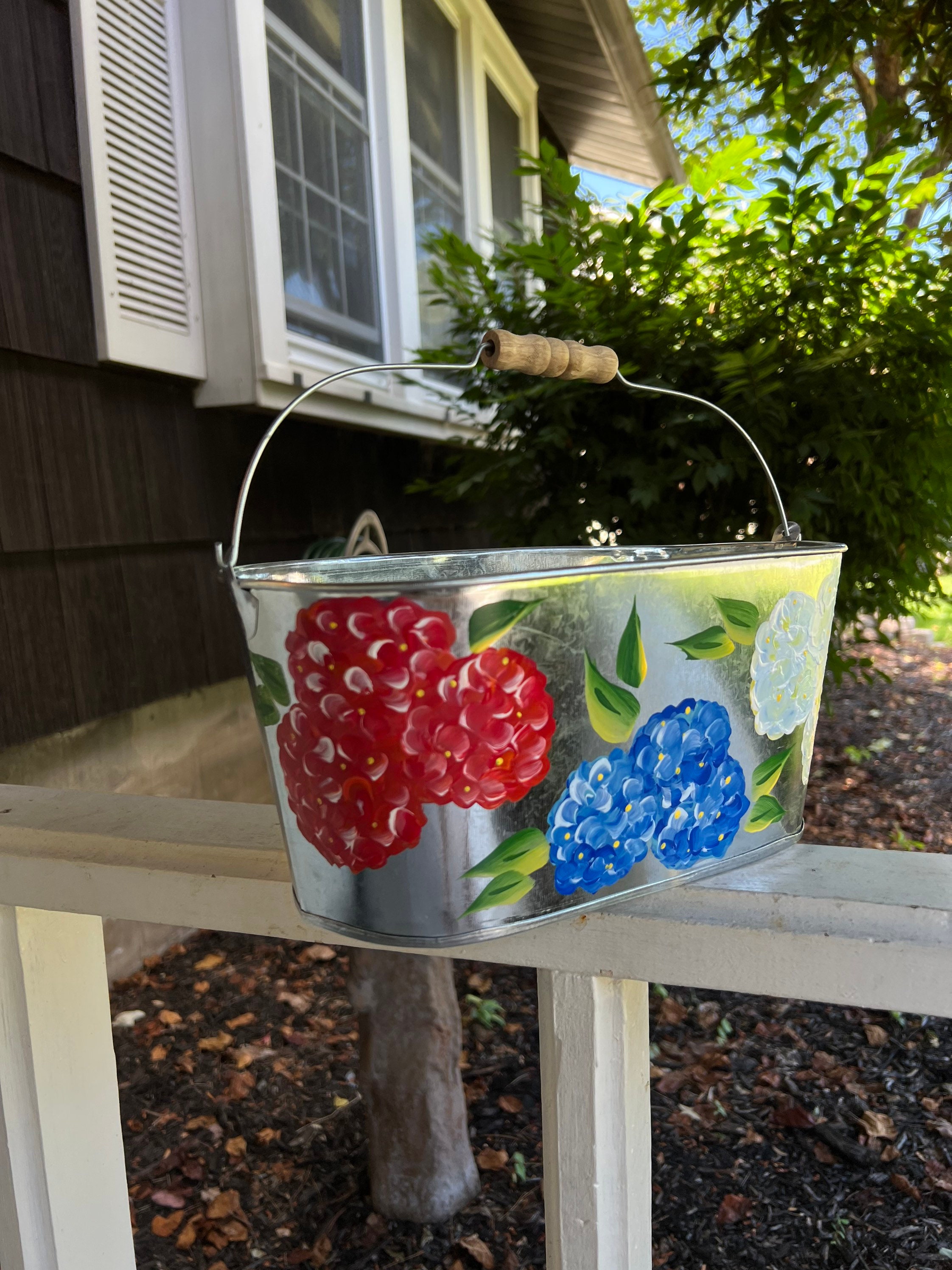 Red, White & Blue Hydrangea Planter Pot