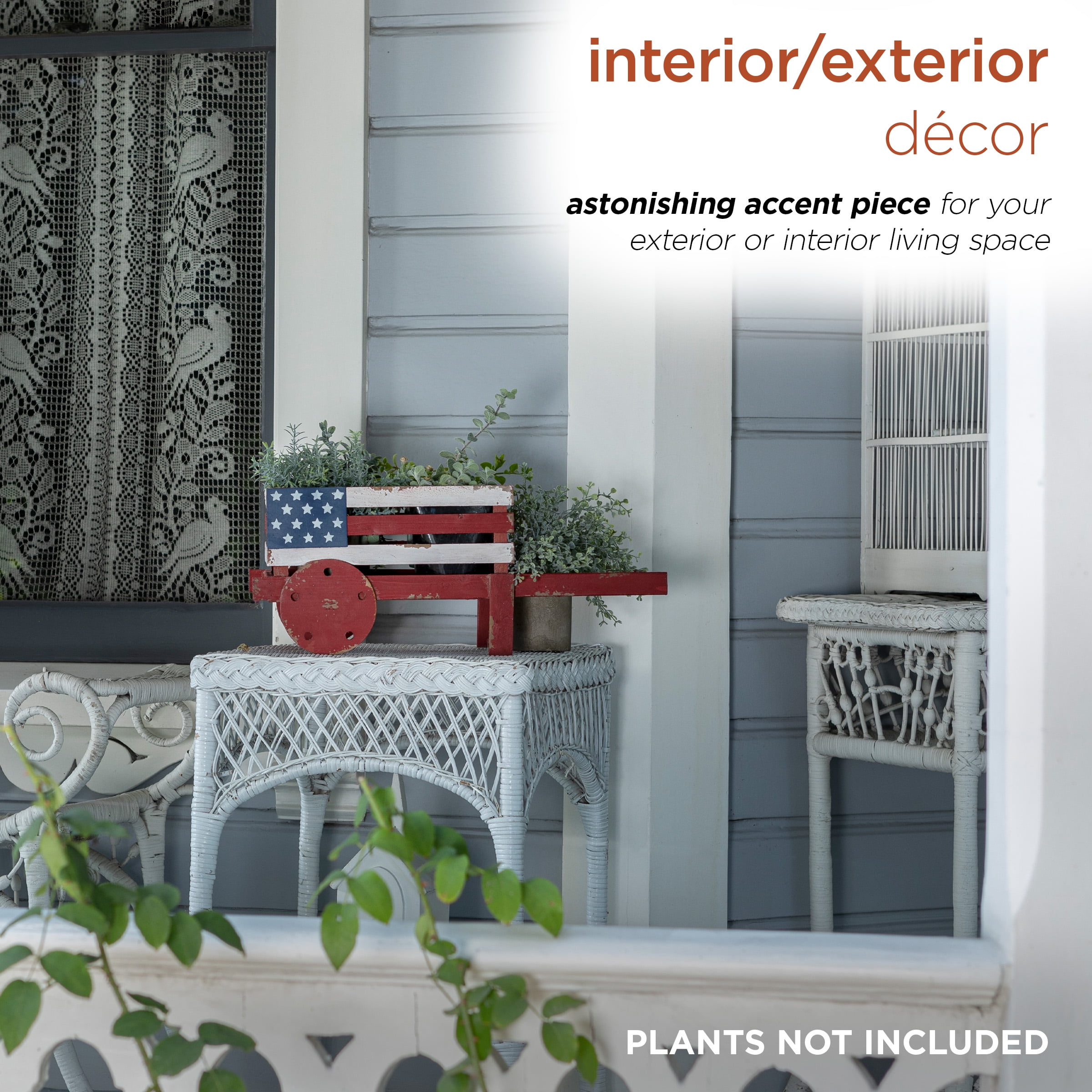 9" Rustic Wooden American Flag Wheelbarrow Planter