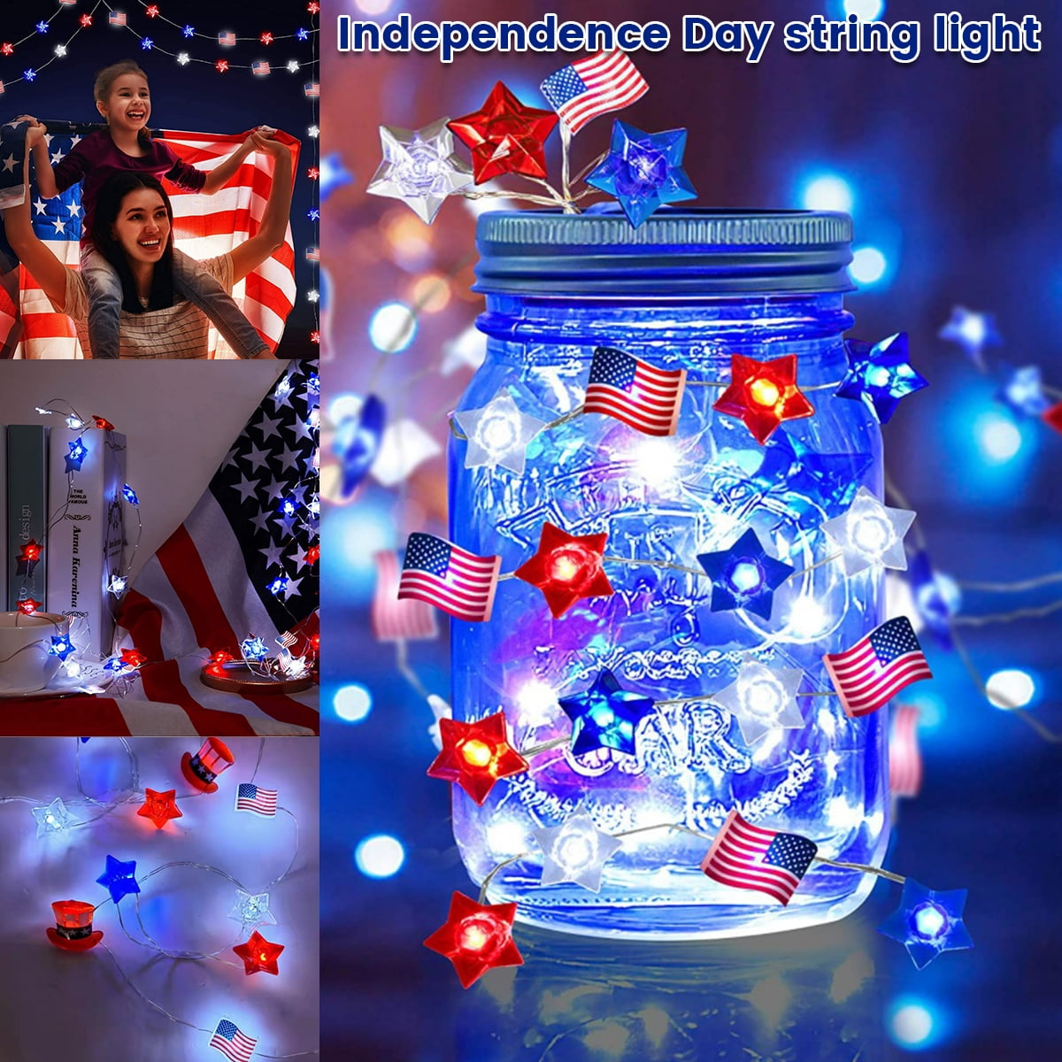 9.8ft American Flag Star String Lights