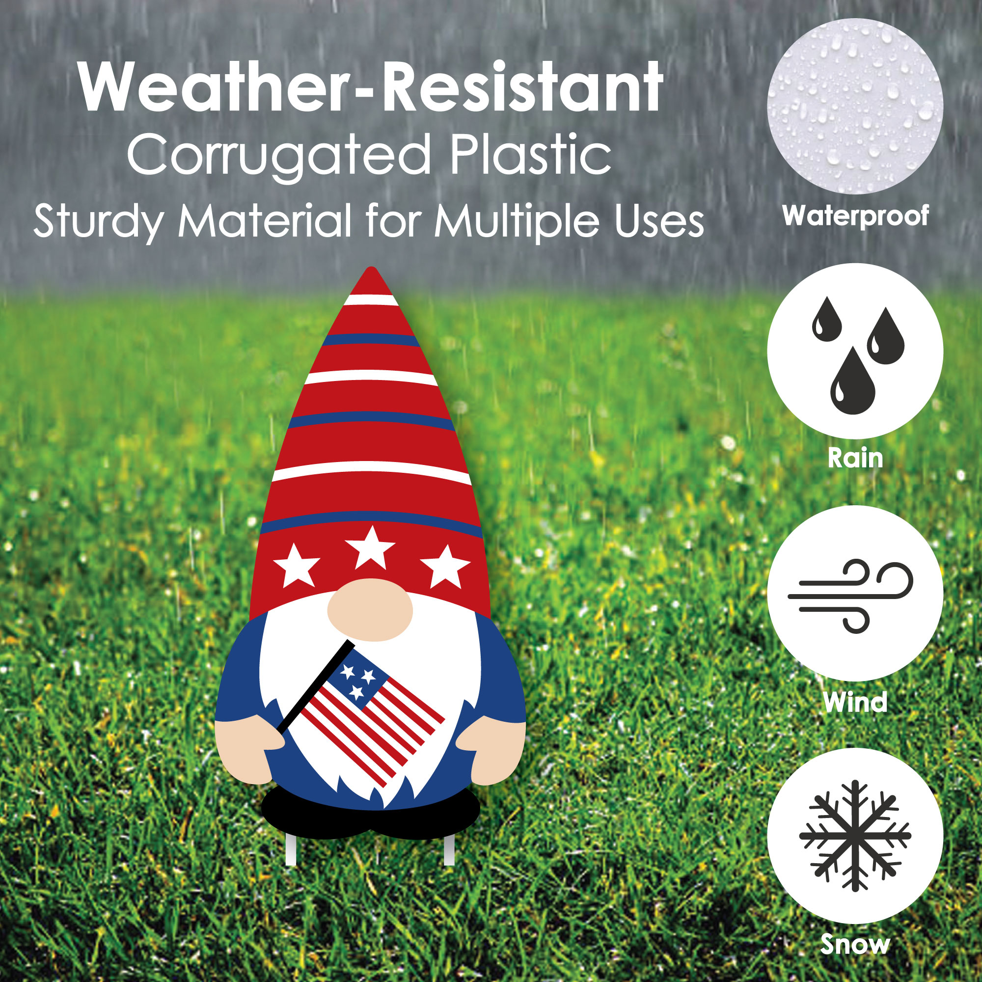 Patriotic Gnome Party Yard Decorations - 10 Pieces