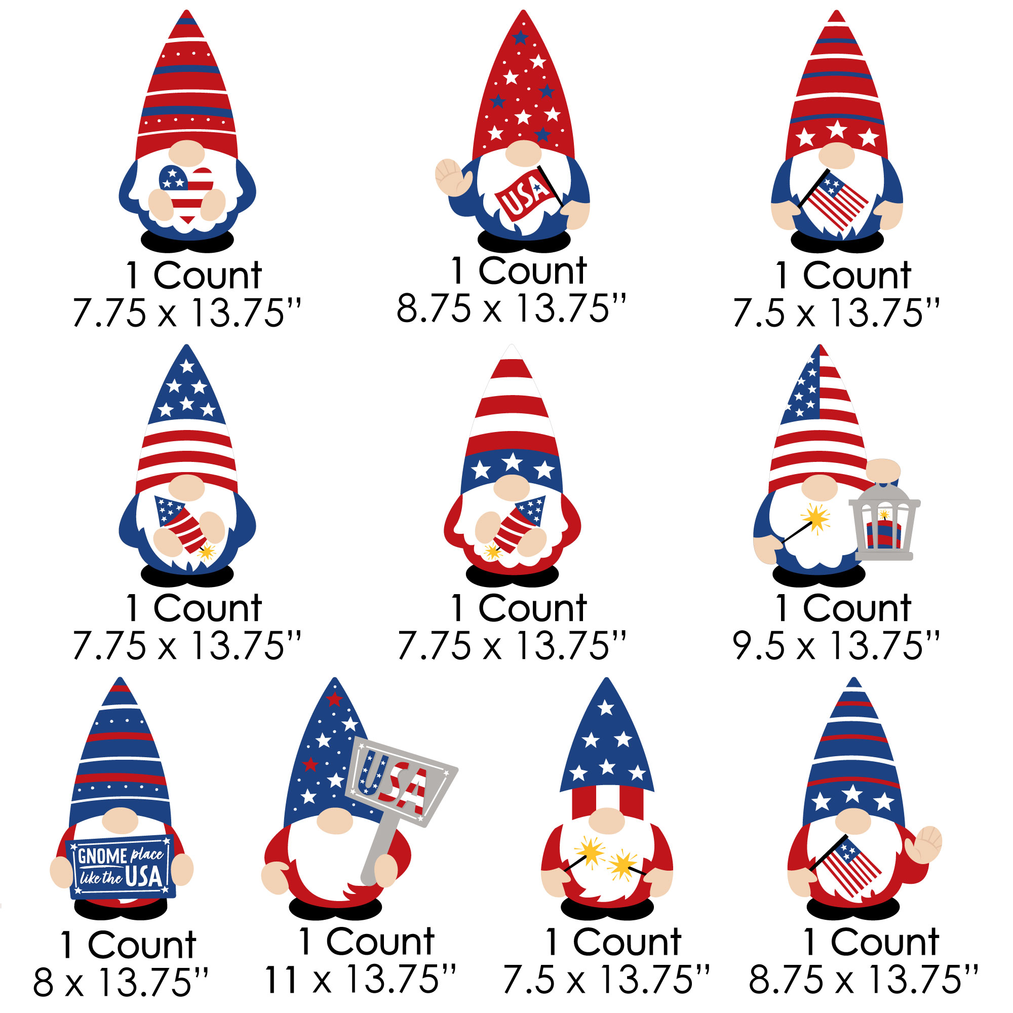 Patriotic Gnome Party Yard Decorations - 10 Pieces