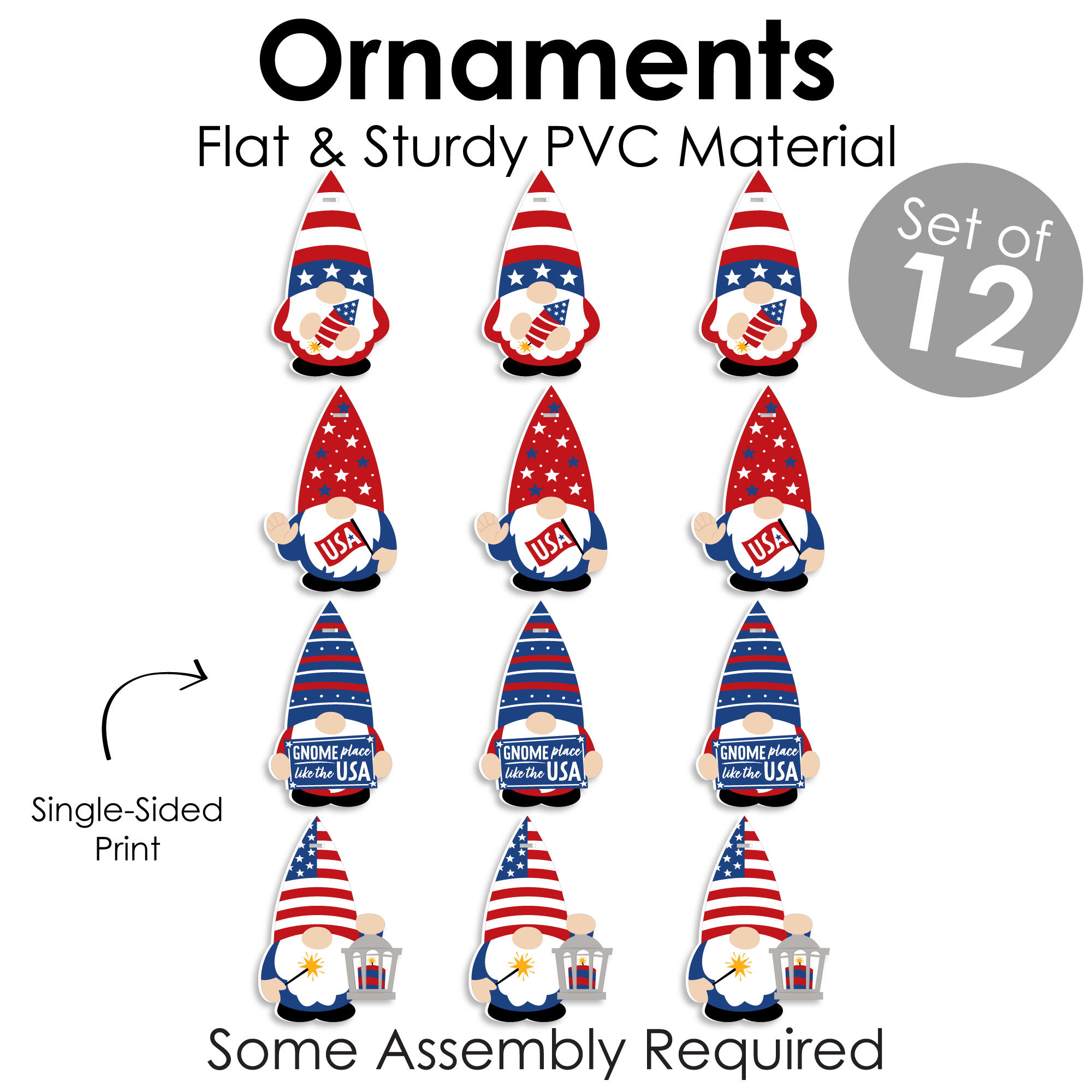 Patriotic Gnome Ornaments - Set of 12
