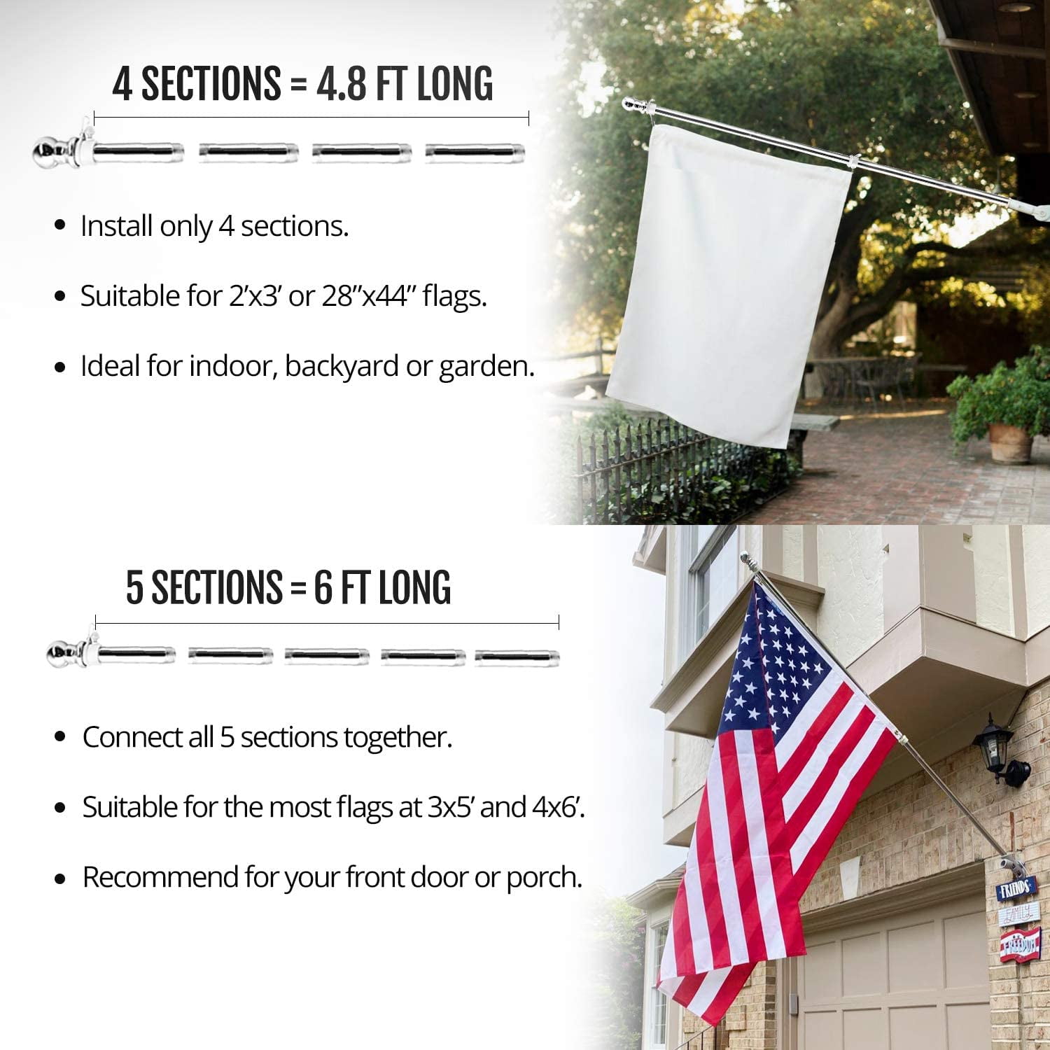 Adjustable Rustproof 6ft Flag Pole Set