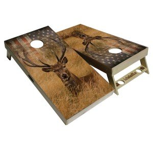 USA Deer Flag Cornhole Boards with Cupholders