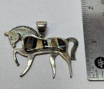 Navajo Inlay Gemstone Horse Pendant in Silver