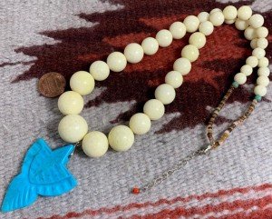 Coral Necklace with Turquoise Pendant for 4th of July