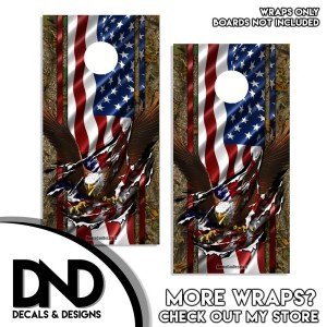 Patriotic American Flag Cornhole Vinyl Wrap Set