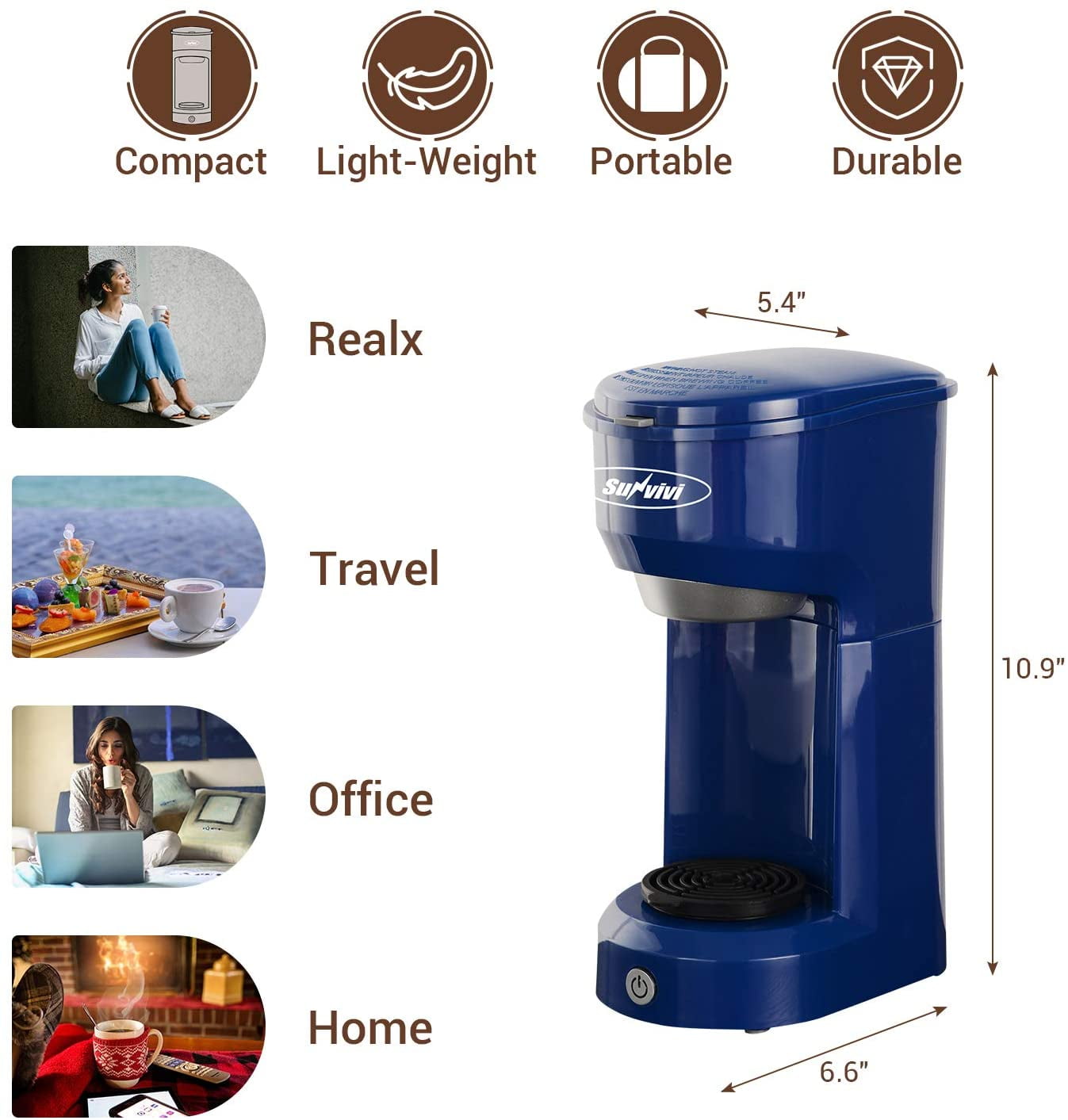 Blue Single Serve Coffee Maker with Filter