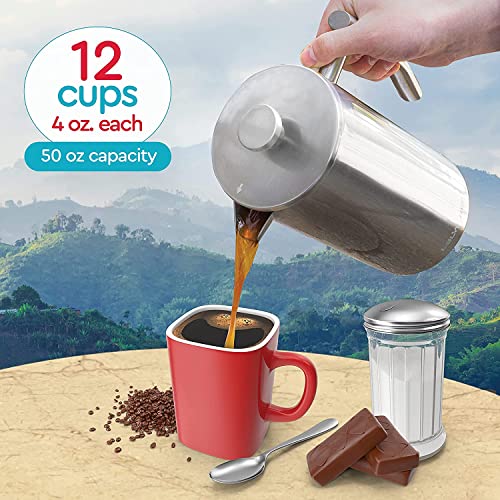Large Stainless Steel French Press Coffee Maker - 1.5L