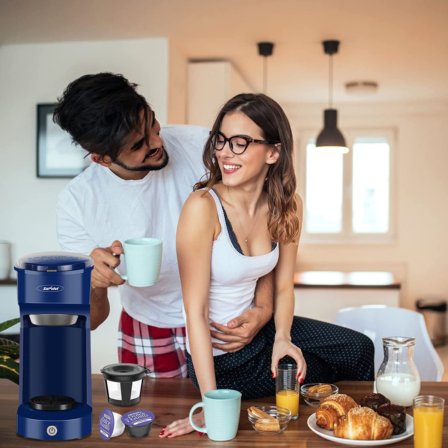 Blue Single Serve Coffee Maker with Filter