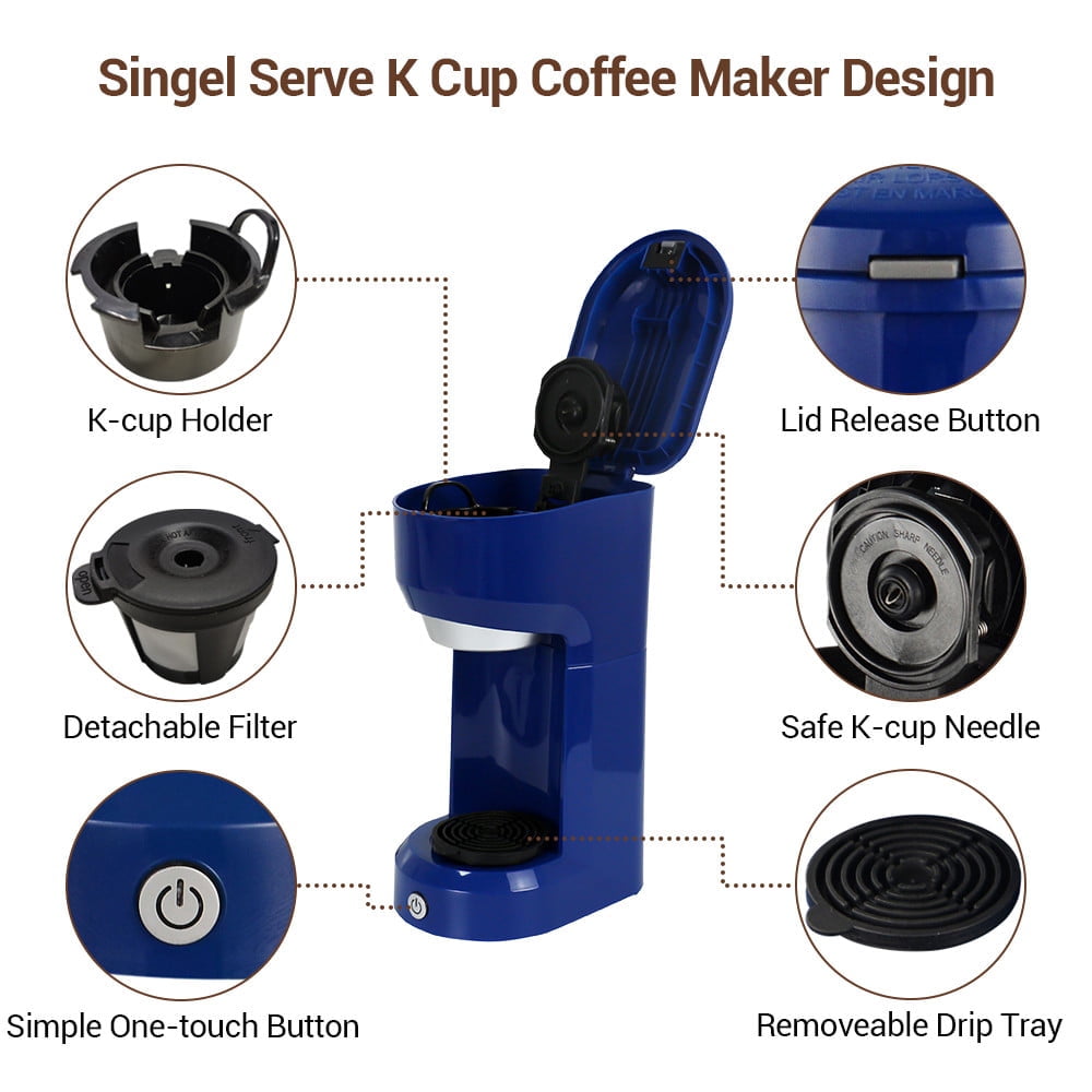 Blue Single Serve Coffee Maker with Filter