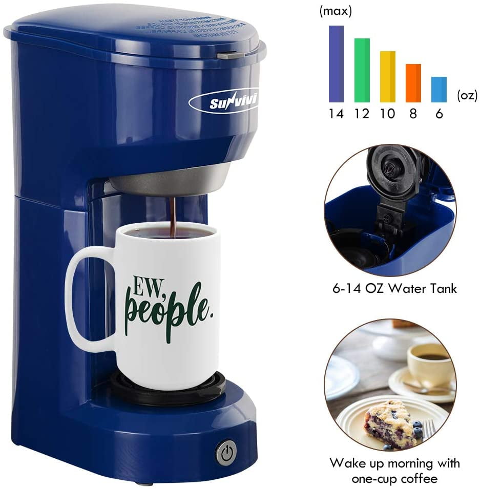 Blue Single Serve Coffee Maker with Filter