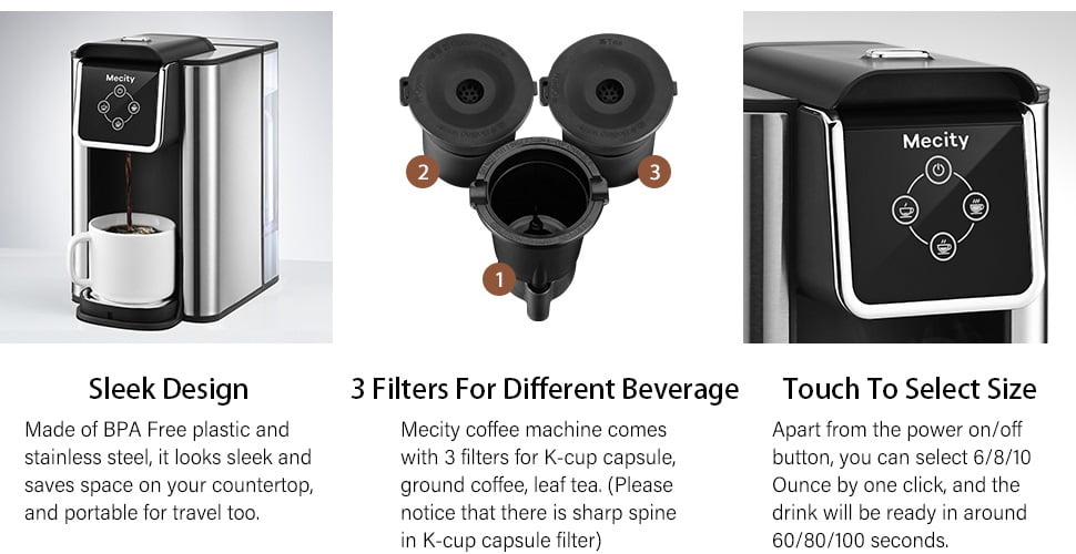 Mecity 3-in-1 Single Serve Coffee Maker