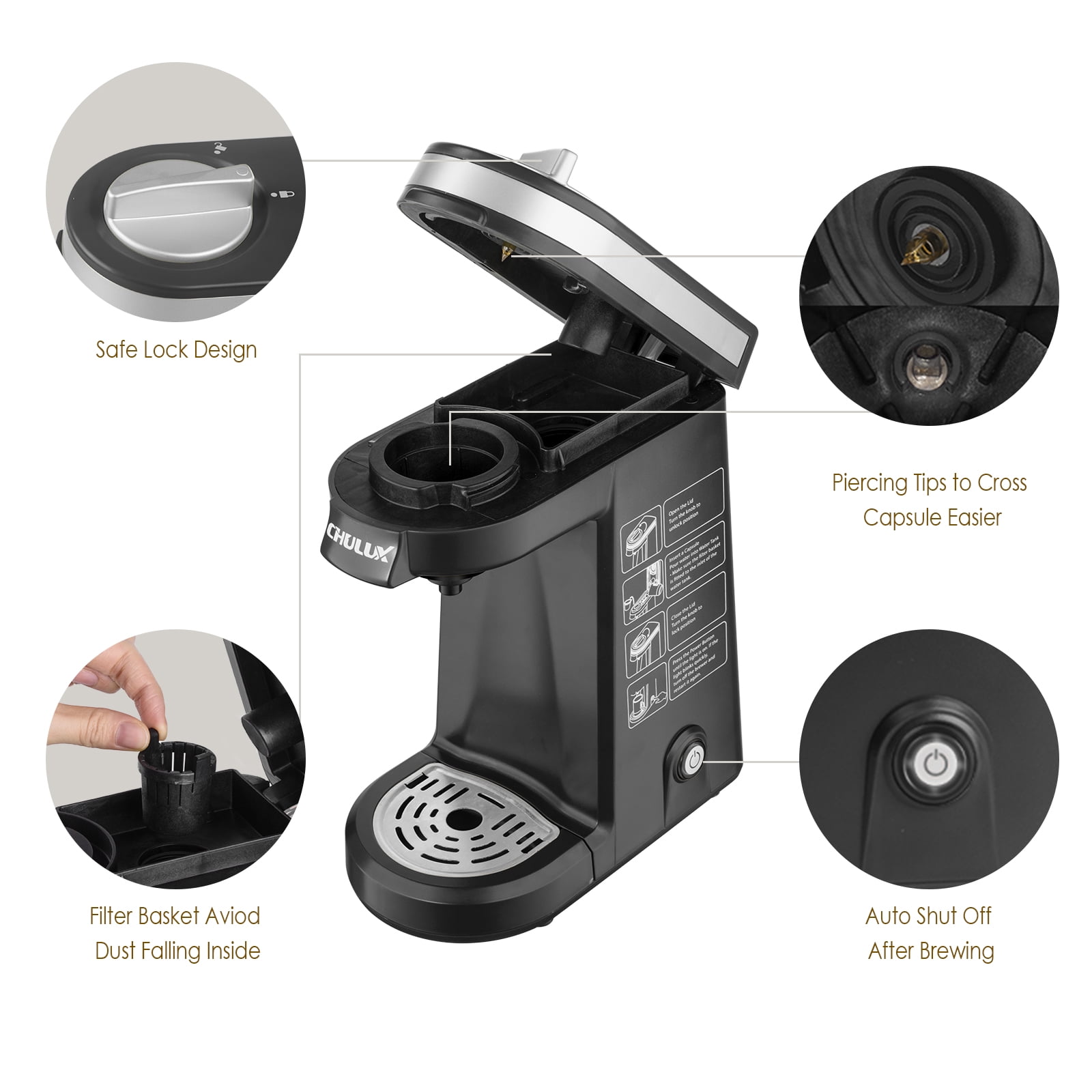 Compact Coffee Maker, K-Cup & Coffee Powder Compatible