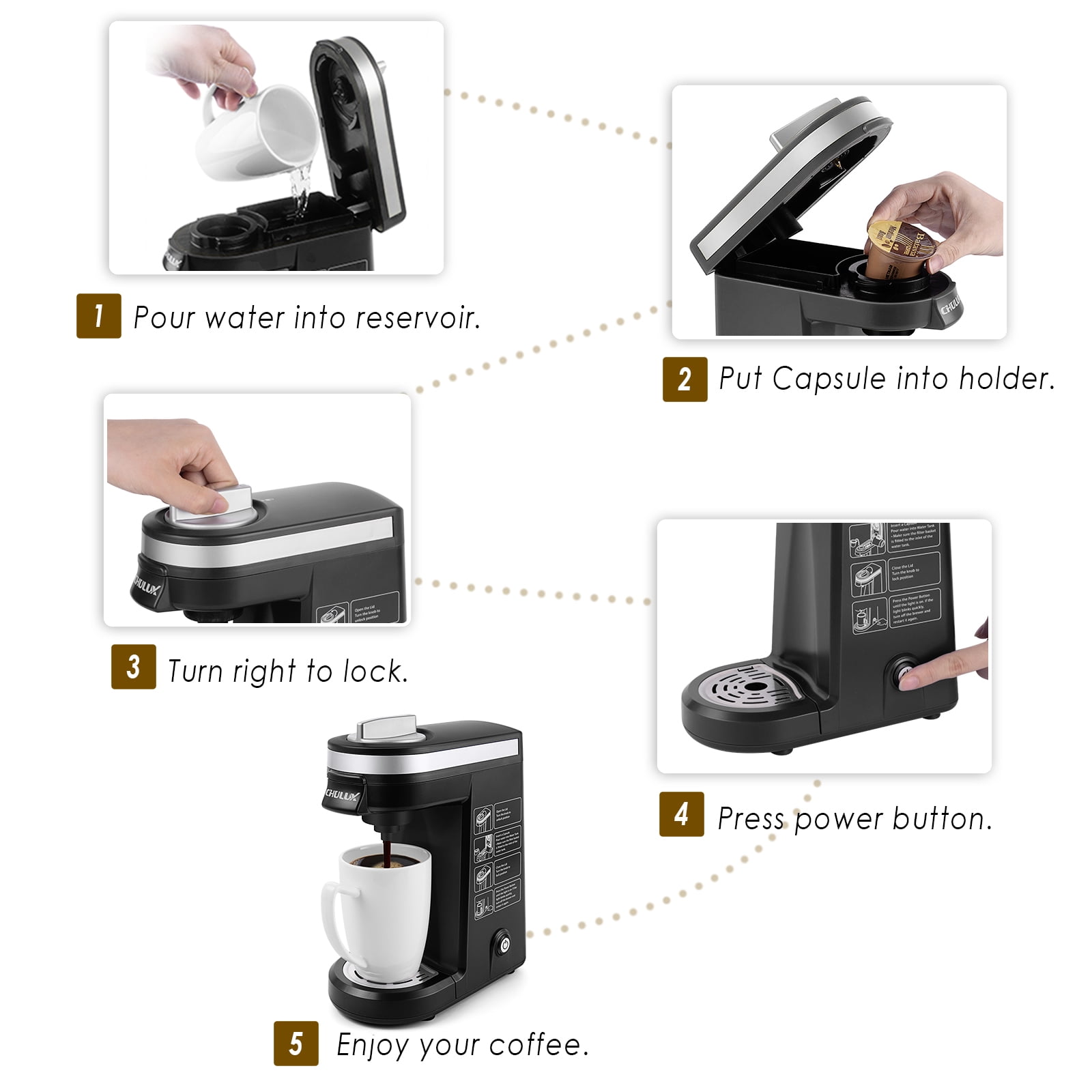 Compact Coffee Maker, K-Cup & Coffee Powder Compatible