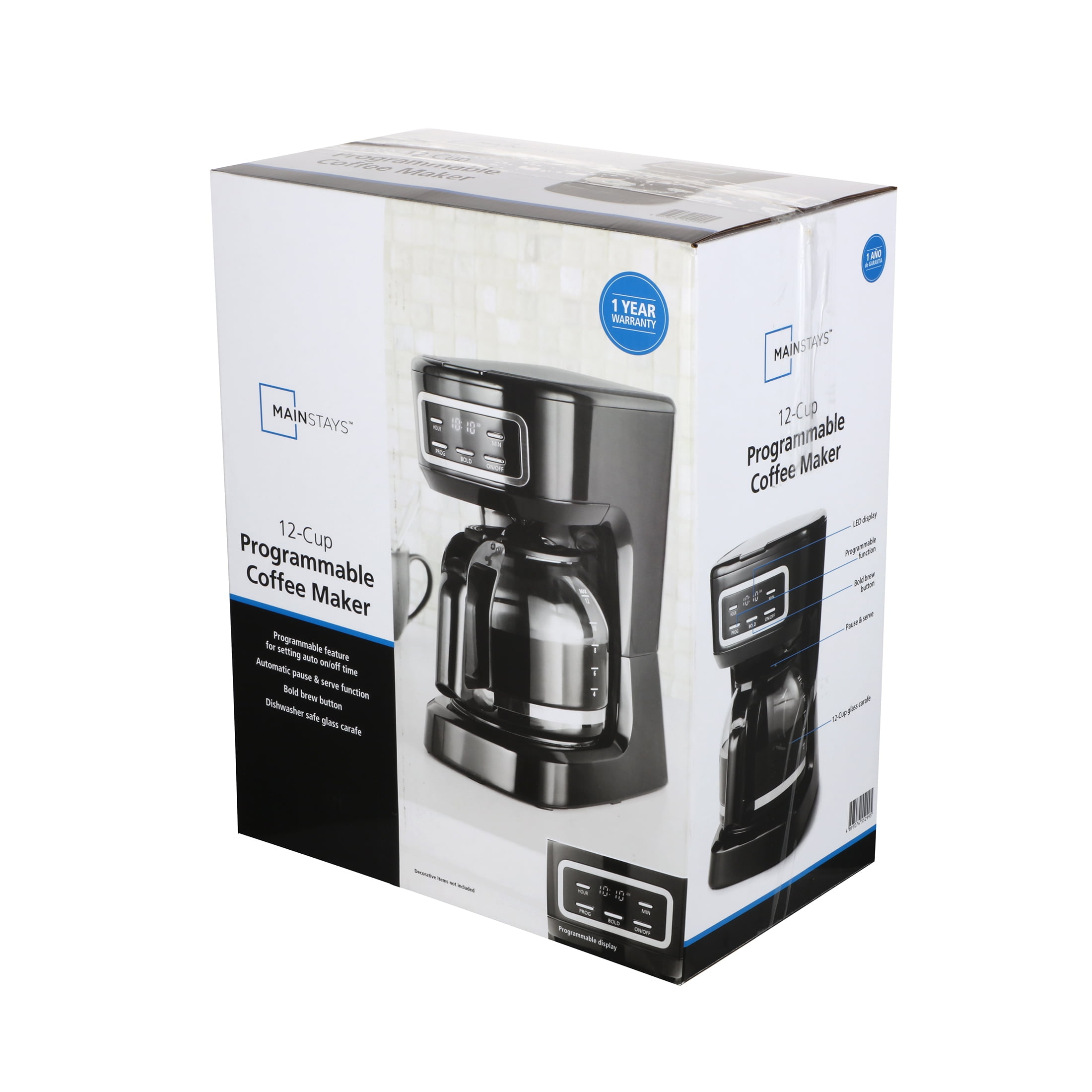 12 Cup Programmable Coffee Maker, 1.8L, Black