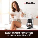 Mueller 12-Cup Drip Coffee Maker: Auto Warm Feature, Anti-Drip
