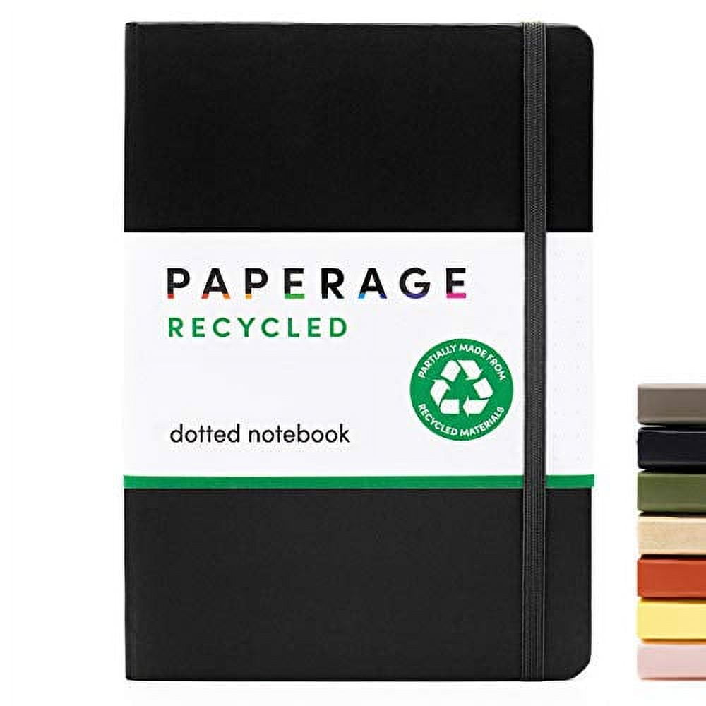 PAPERAGE Recycled Dotted Journal, (Black), 160 Pages, Hardcover, 5.7” x 8”
