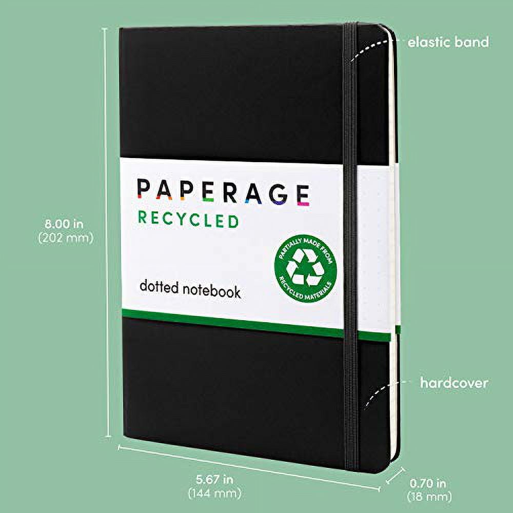 PAPERAGE Recycled Dotted Journal, (Black), 160 Pages, Hardcover, 5.7” x 8”
