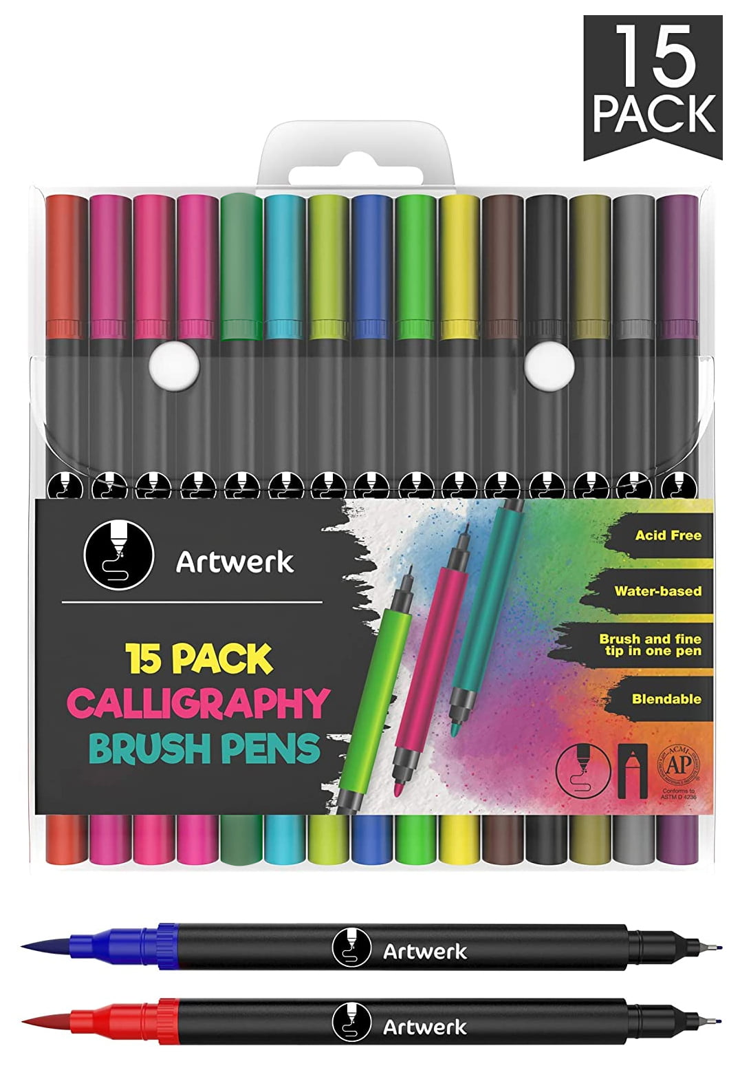 15 Pack Brush Calligraphy Pens - Pastel Colors