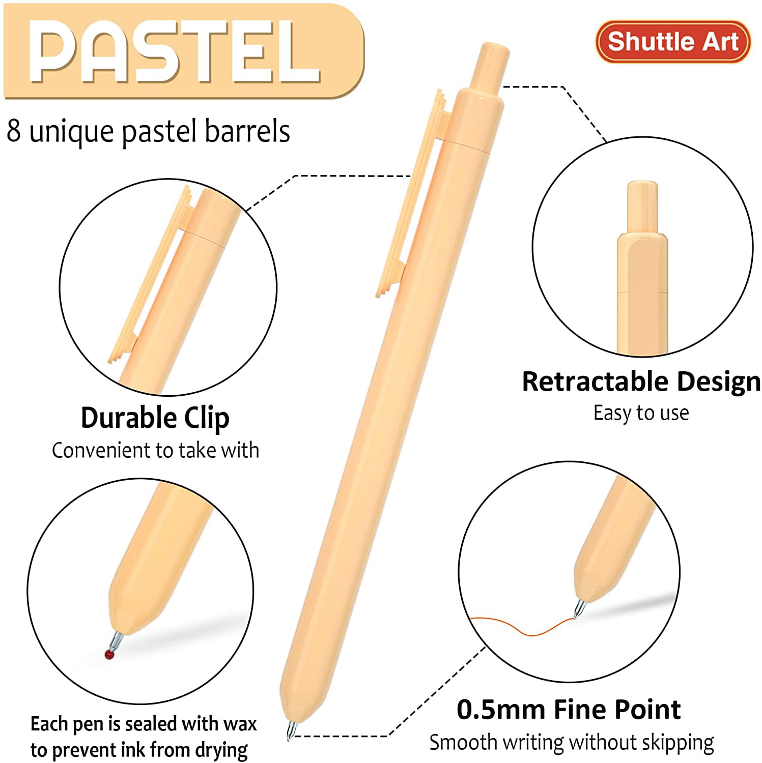Shuttle Art Pastel Gel Pens, 0.5mm Fine Point