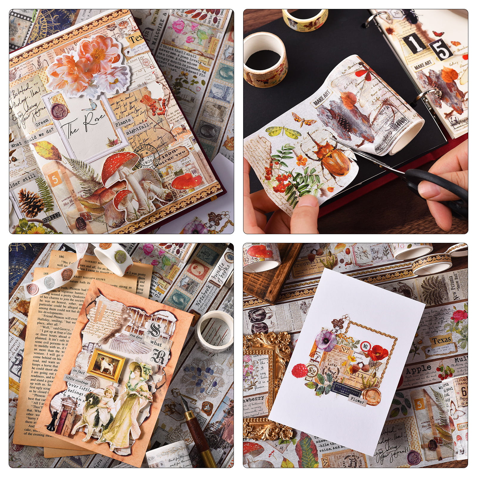 Vintage Floral Washi Tape Set for Crafting