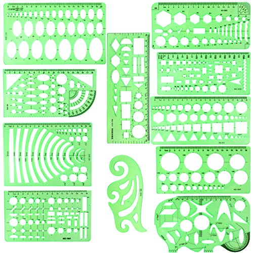 11-Piece Geometric Template Set with Zipper Bag