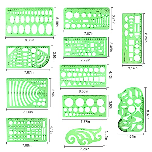 11-Piece Geometric Template Set with Zipper Bag