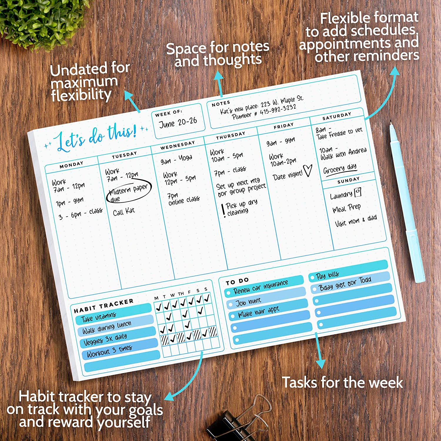 Weekly Planner Notepad with Habit Tracker