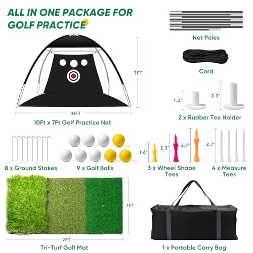 10x7ft Durable Golf Practice Net with Accessories