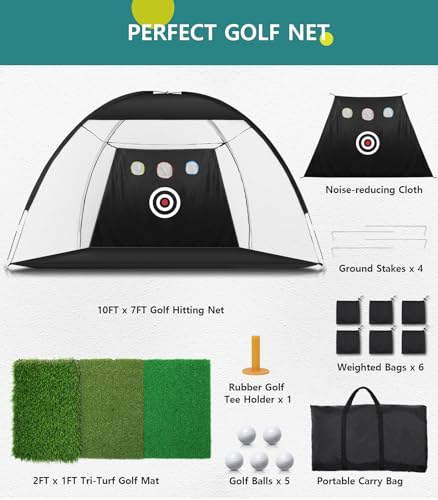 10x7FT Golf Practice Net with Tri-Turf Mat