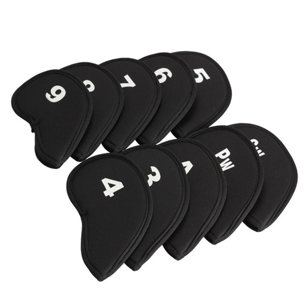 10-Pack Golf Iron Head Covers - Black/Red/Blue