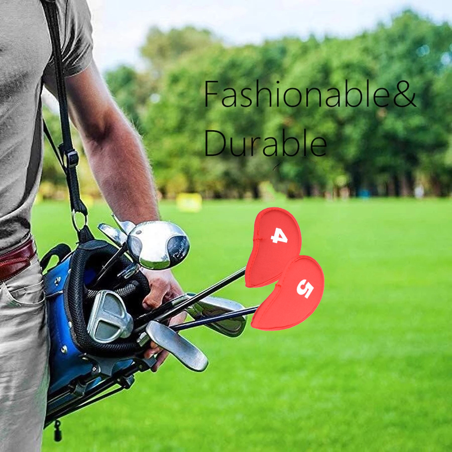 10-Pack Golf Iron Head Covers - Black/Red/Blue