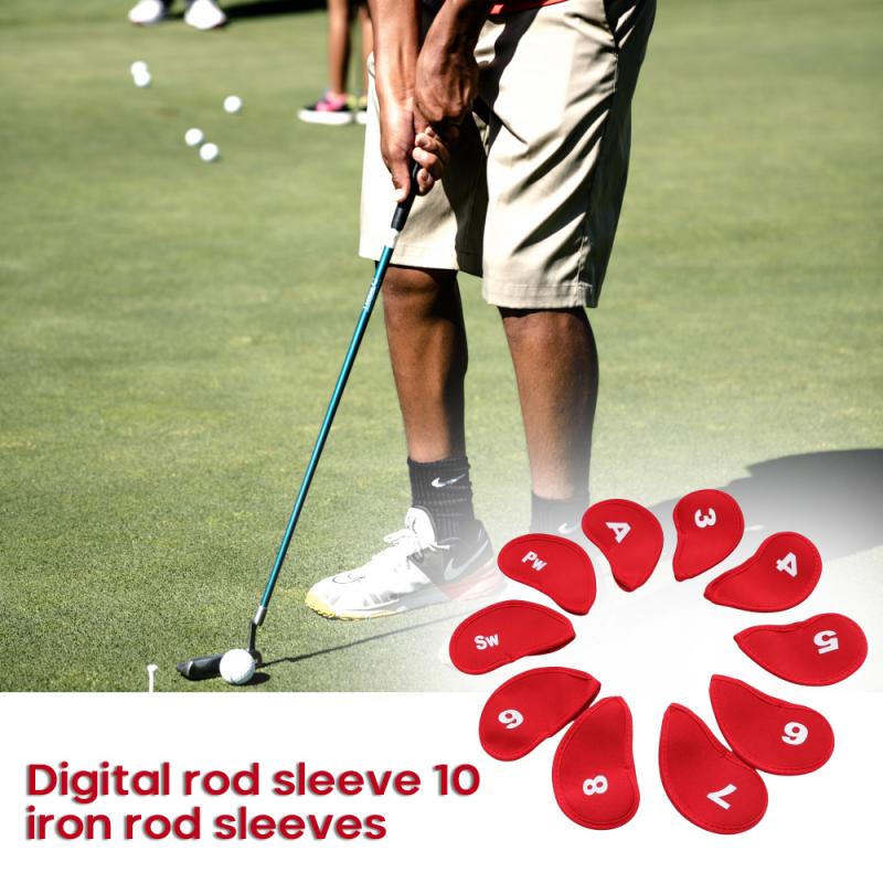 10-Pack Golf Iron Head Covers - Black/Red/Blue