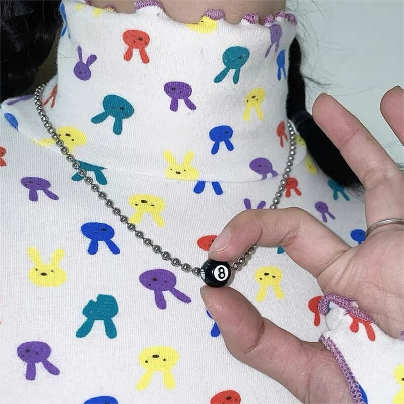 Vintage Black Billiard Ball Pendant Necklace