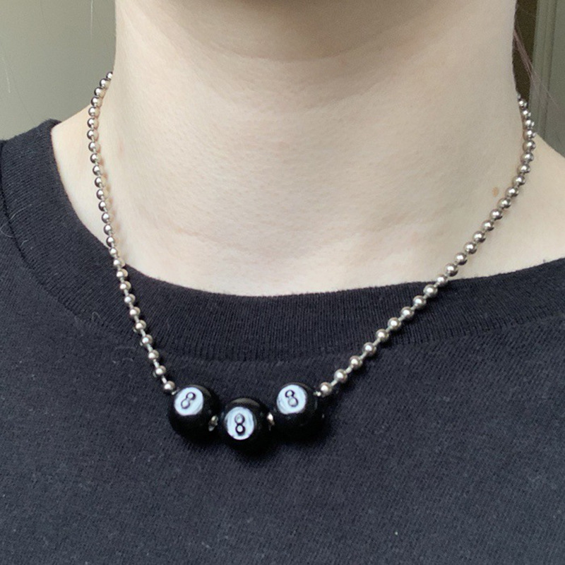 Vintage Black Billiard Ball Pendant Necklace