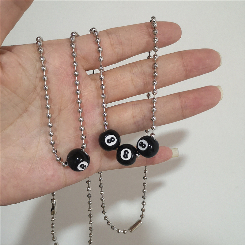 Vintage Black Billiard Ball Pendant Necklace