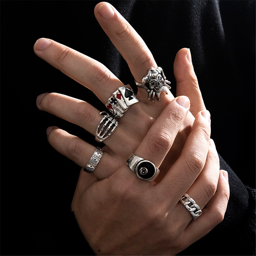 Silver Punk Joker Rings Set for Men