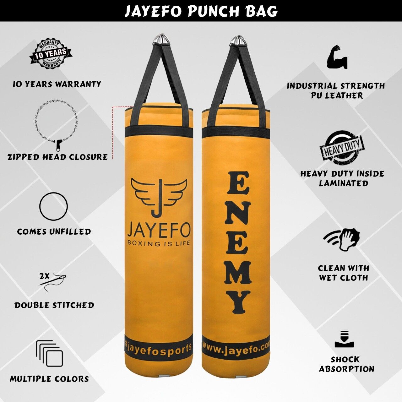 Jayefo Enemy Punching Bag - Heavy, for Boxing, Muay Thai, MMA