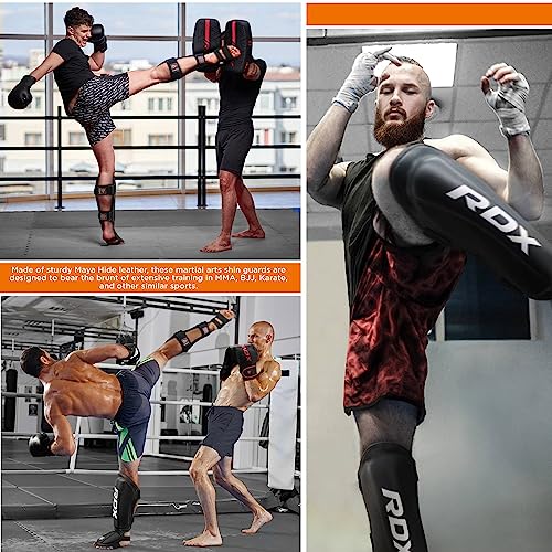 RDX Kickboxing Shin Guards, Premium Leather, Black