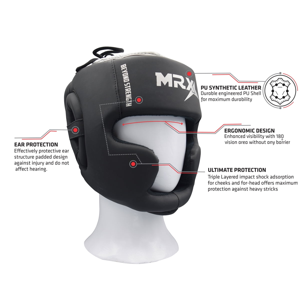 MRX Pro MMA Training Headguard - Black/Silver S/M