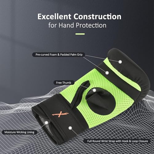 MaxxMMA Washable Heavy Bag Gloves - Boxing Training (Neon Yellow)