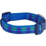 Soft Blue Plaid Designer Dog Collar for Medium Dogs