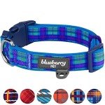 Soft Blue Plaid Designer Dog Collar for Medium Dogs