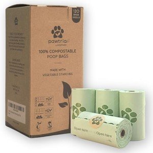 Pawtria Compostable Biodegradable Dog Poop Bags - 120 Count