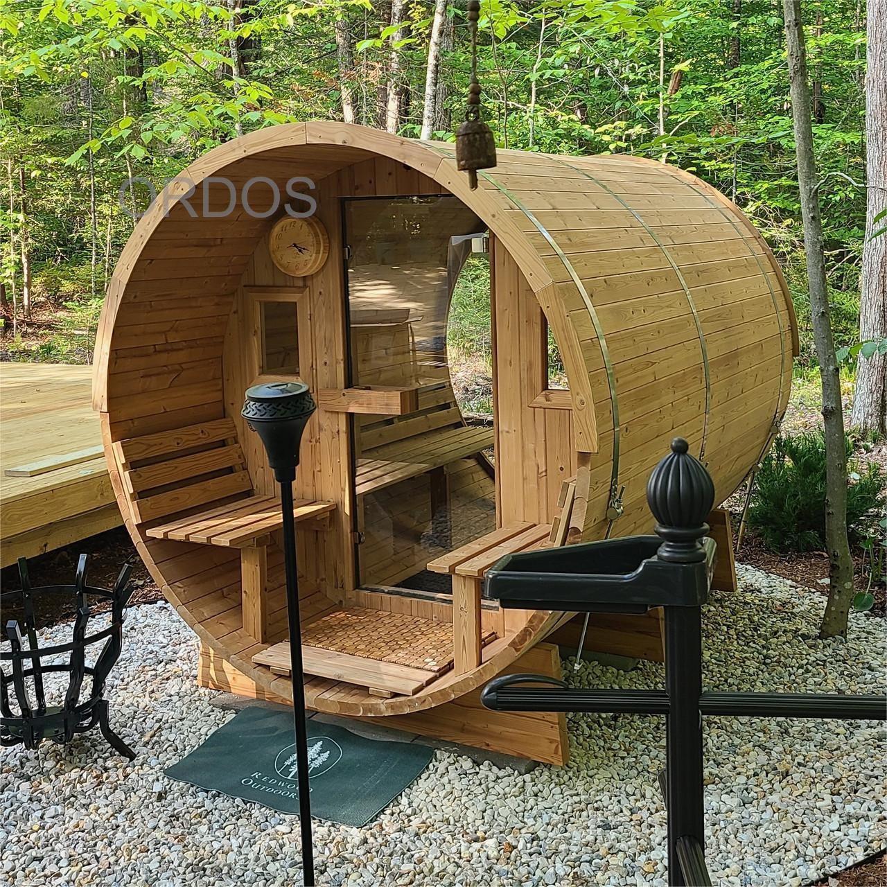 Outdoor Wood-Burning Barrel Sauna for Relaxation
