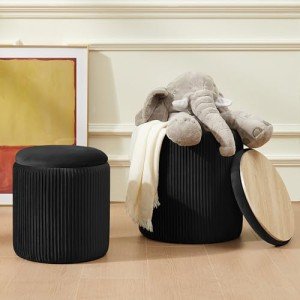 Chilihom Black Velvet Storage Ottoman Set of 2